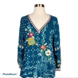 VINEET BAHL ANTHRPOLOGIE • Blue Floral Embroidered